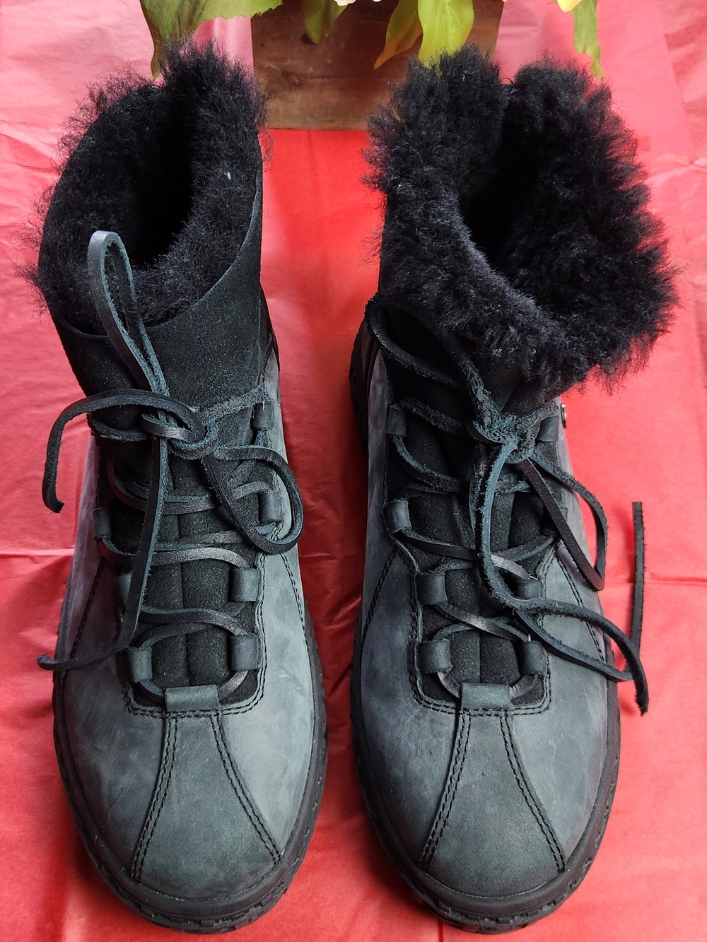 Pajar Black Ladies' Leather Lace-Up Shearling Ankle Boots